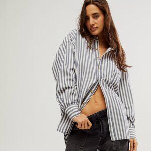 Free People Oversized Striped Freddie Button Down Shirt